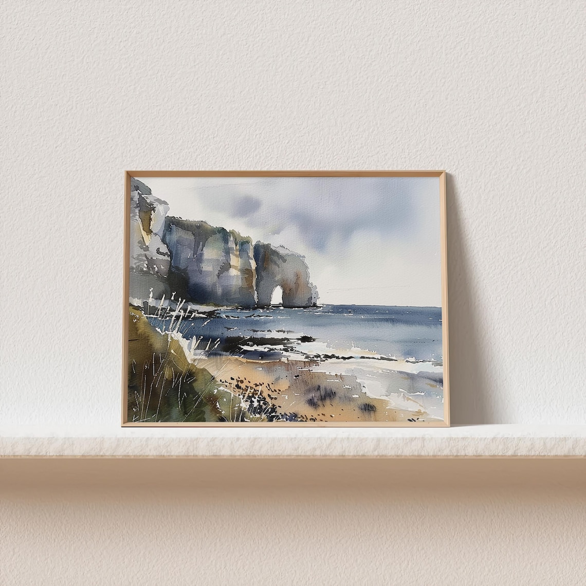 Normandy Painting Etretat Cliffs Watercolor Art Print France Coastal Landscape Wall Art Travel Poster Beach Painting Seascape Artwork - Image 2