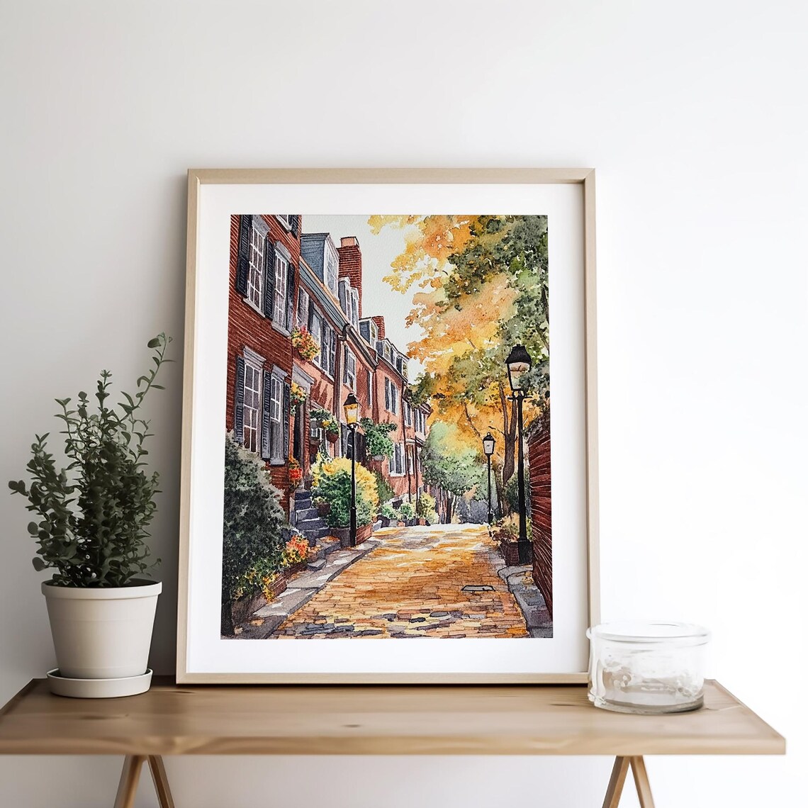 Acorn Street Boston Watercolor Art Print, Cityscape - Image 4