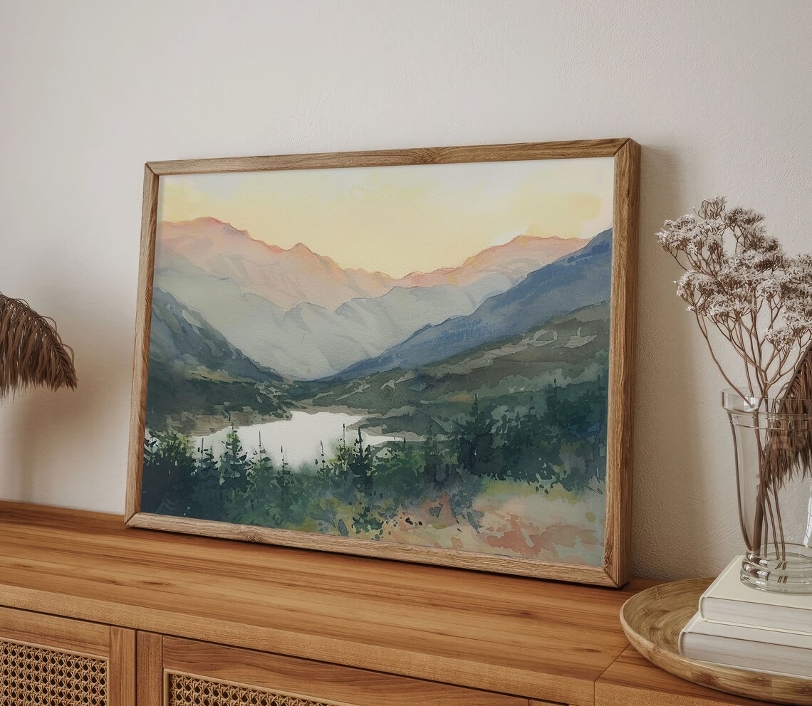 Smoky Mountains Watercolor Art Print, Sunrise Landscape - Image 4