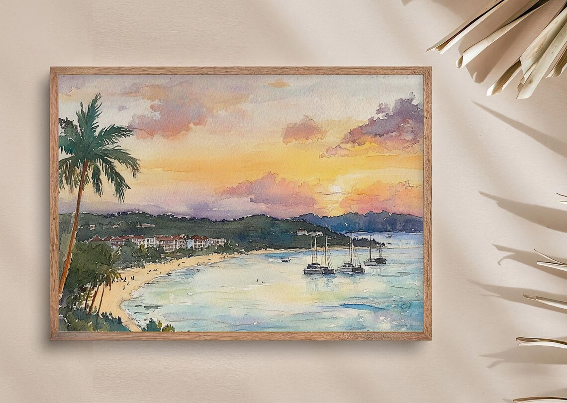 Cruz Bay Watercolor Art Print, Saint John Seascape - Image 3