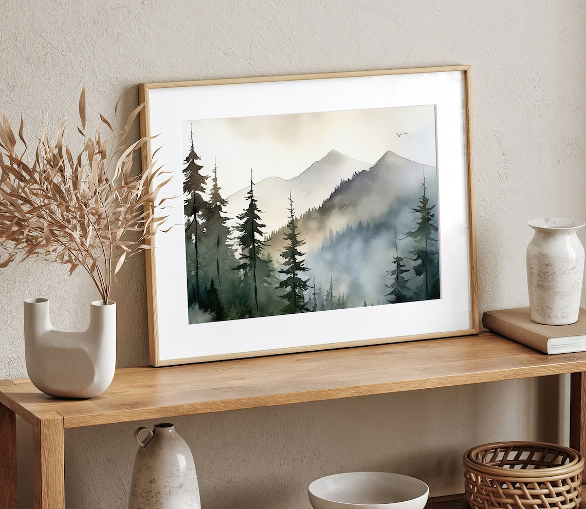 Appalachian Mountains Misty Pine Trees Art Print - Image 4