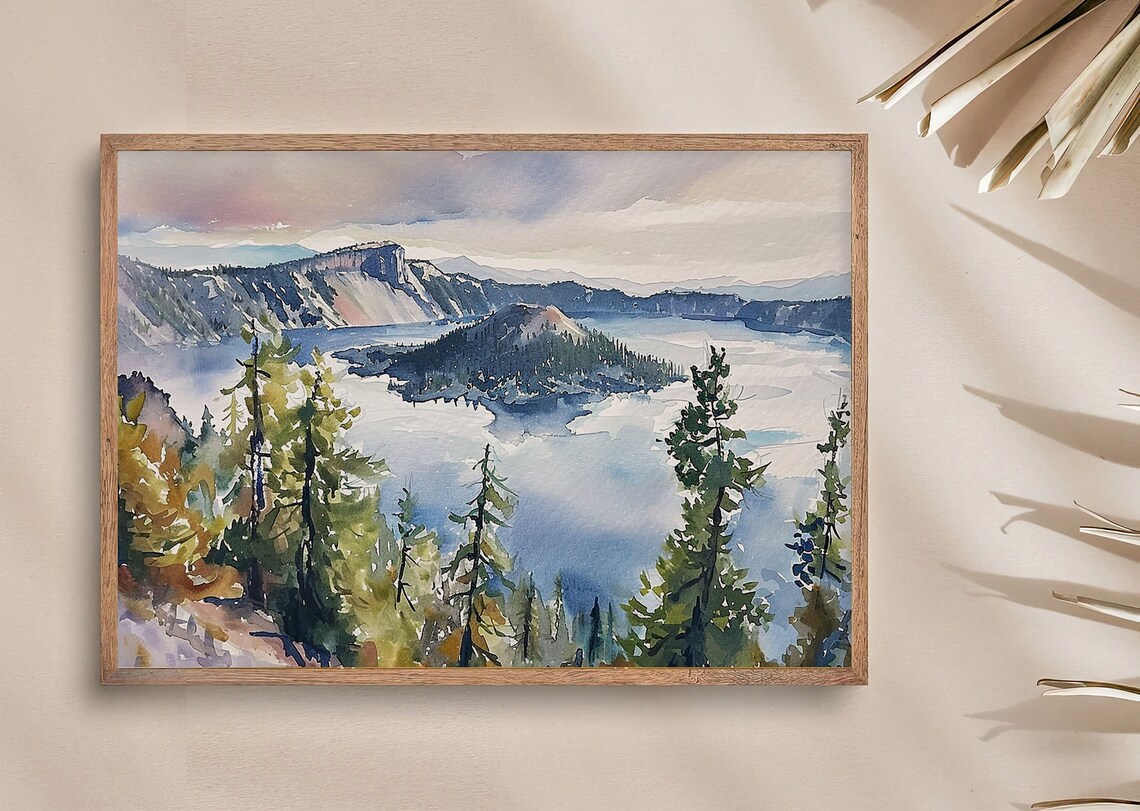 Crater Lake National Park Watercolor Art Print, Oregon - Image 2