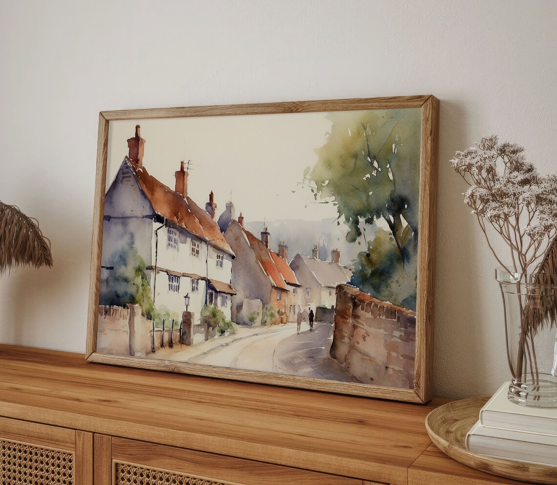 Lacock Watercolor Cityscape Art Print, Wiltshire - Image 5