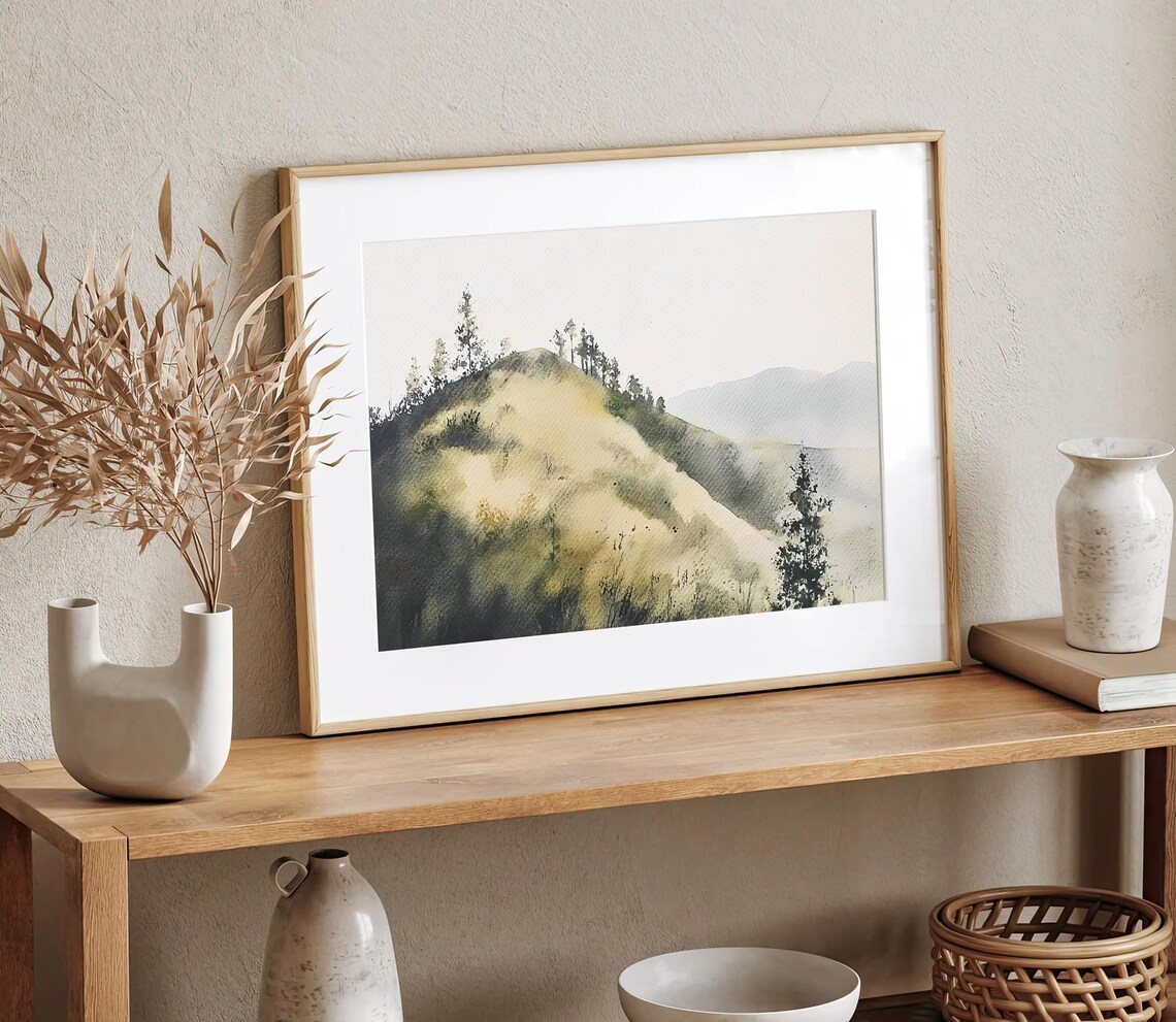 Humboldt County Watercolor Hillside Landscape Art Print - Image 2