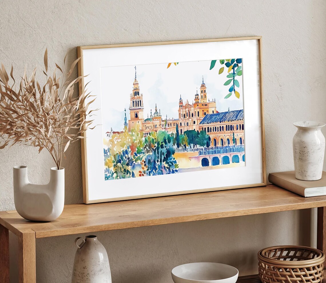Seville Watercolor Art Print, Plaza De Espana - Image 3