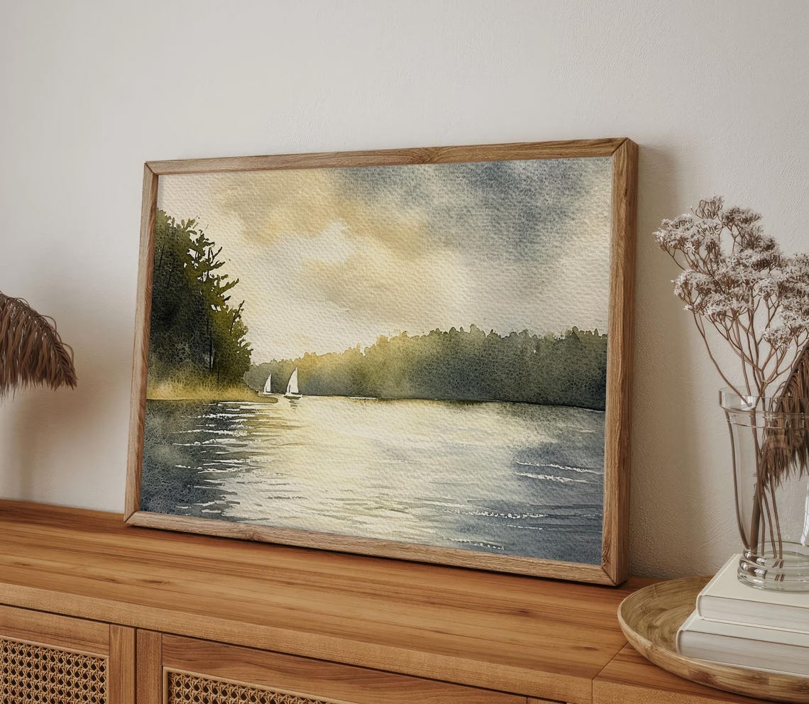 Spofford Lake Painting New Hampshire Watercolor Art Print Sunset Lake Wall Art Sailing Print Forest Print Lake Shores Art Landscape Print - Image 4