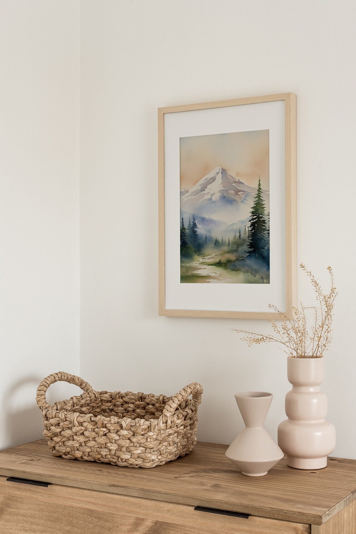 Mount Shasta California Snowy Peak Pine Forest Watercolor Poster - Image 4