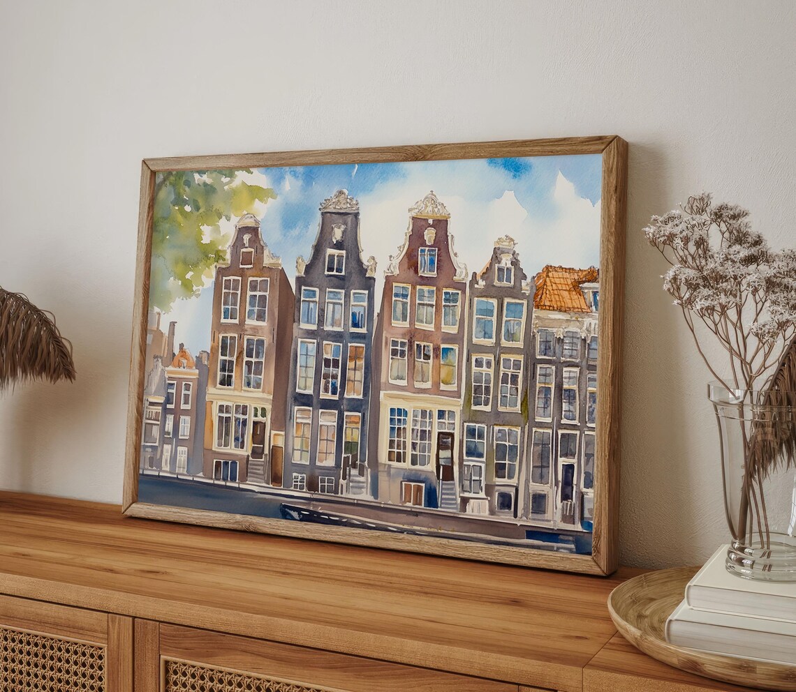 Amsterdam Painting Dutch Canal Houses Watercolor Art Print Cityscape Print Netherlands Illustration Travel Poster - Image 4