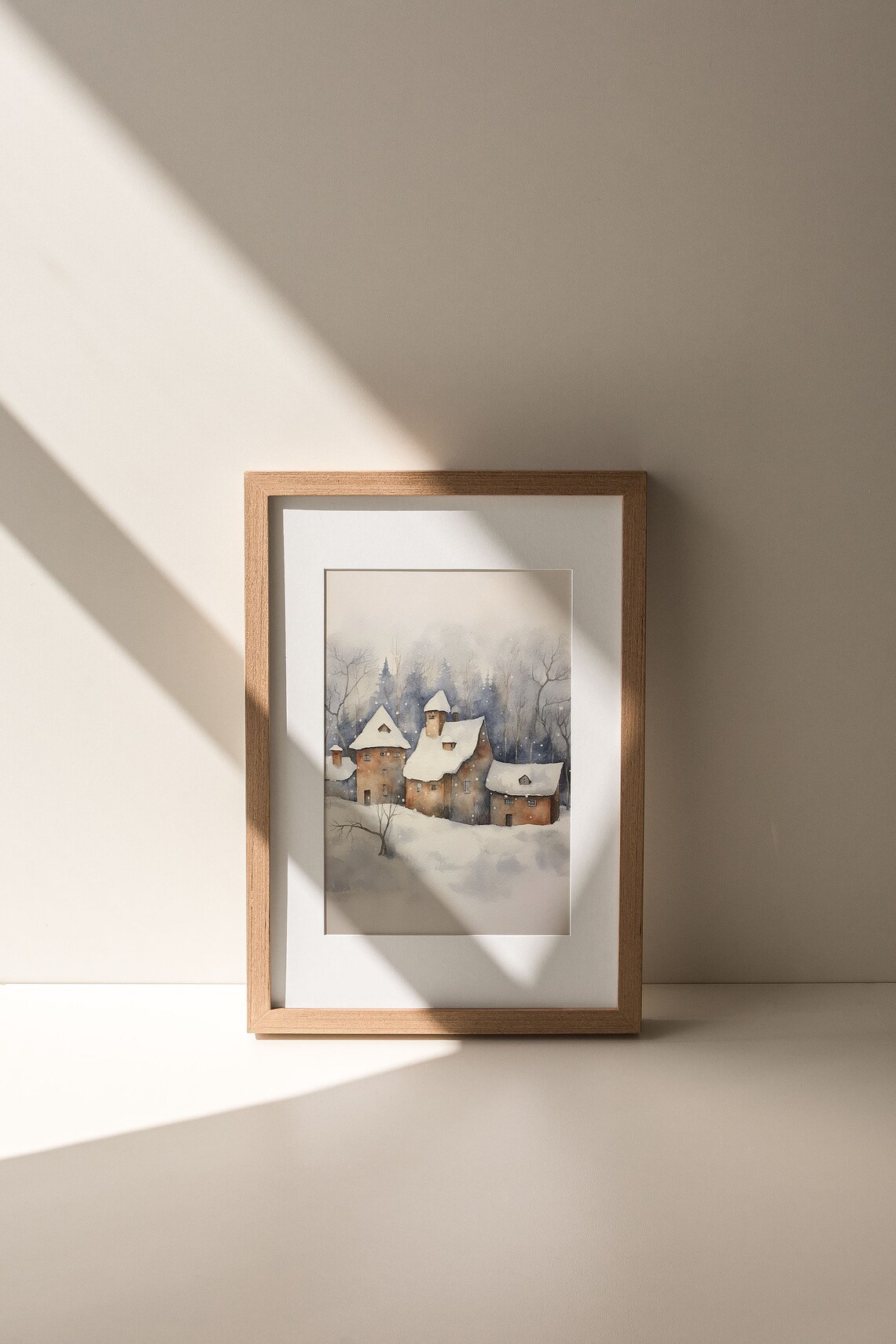 Snowy Village Painting Winter Farm Landscape Art Print - Image 3