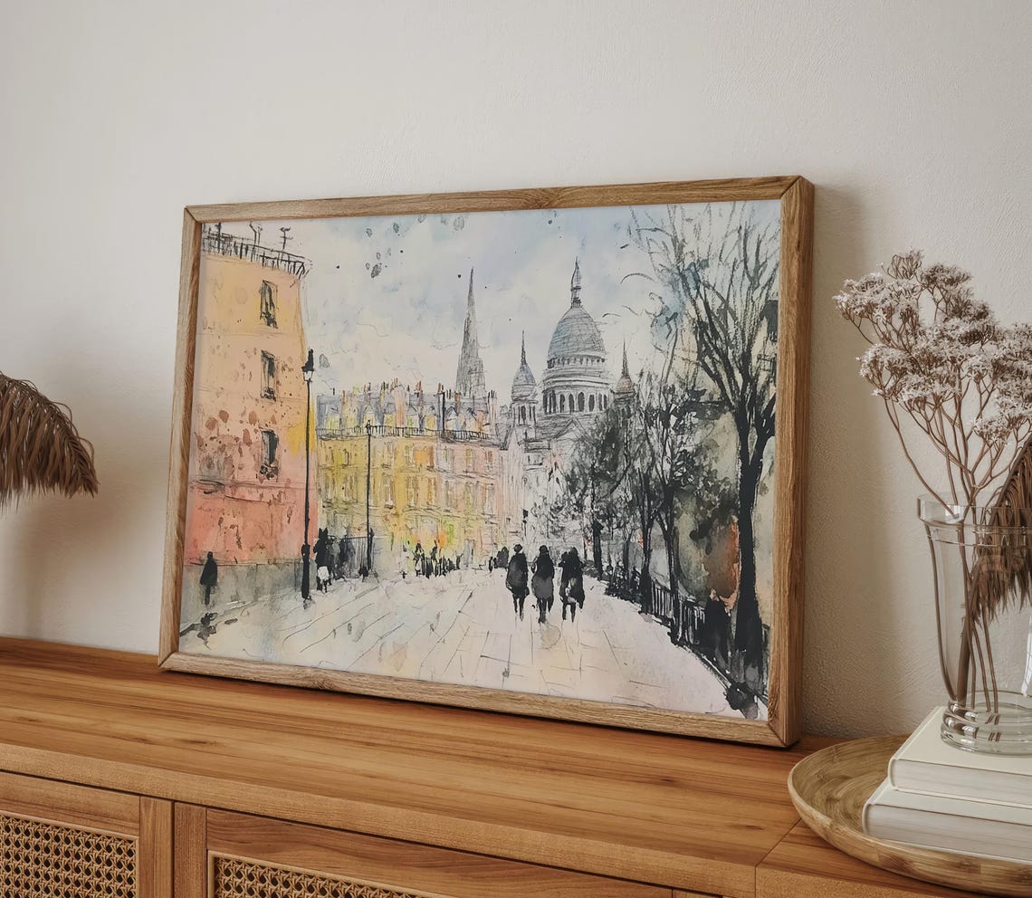 Montmartre Painting Paris Watercolor Art Print Parisian Street Scene Art France Cityscape Wall Art Parisian Wall Decor - Image 4
