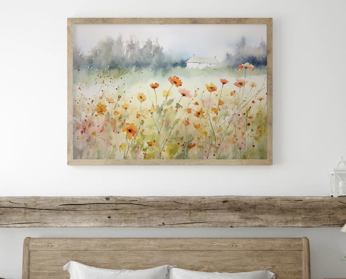 Palouse Poppy Meadow Watercolor Landscape Art Print - Image 2