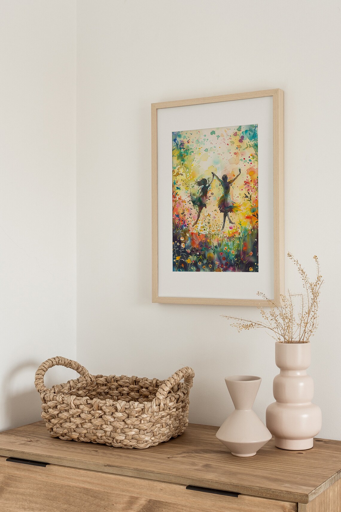 Two Sisters Watercolor Art Print, Wildflower Field - Image 4