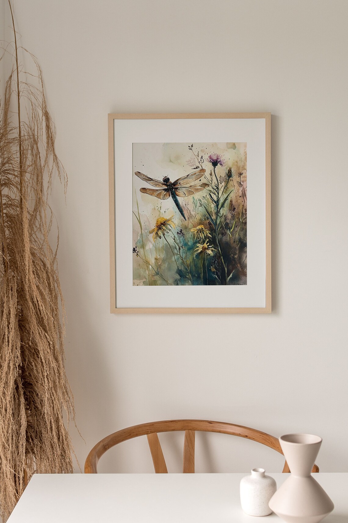 Dragonfly Painting Wildflowers Watercolor Art Print - Image 2