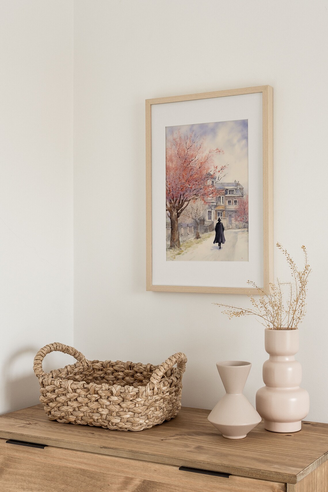 Cherry Blossom Lined Street with Elegant Old Town Houses Poster - Image 4