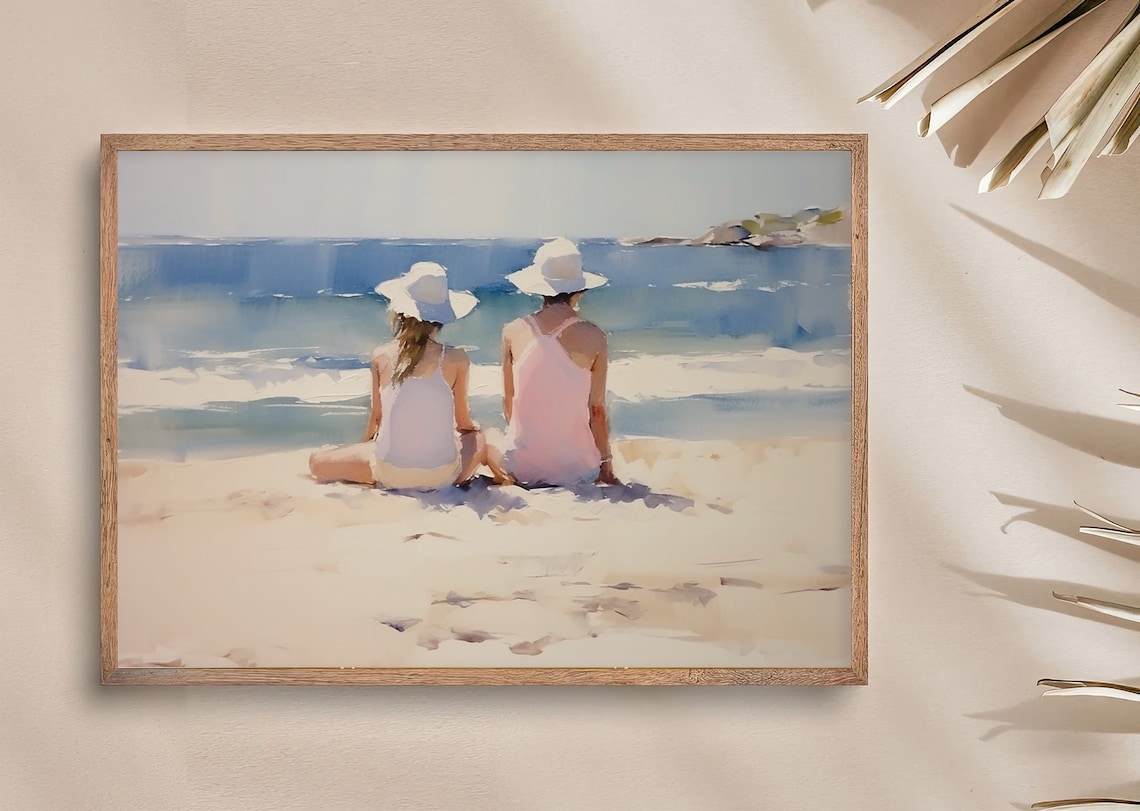 Two Sisters Painting Naples Beach Coastal Watercolor Print - Image 2