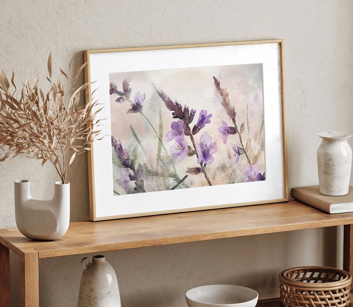 Lavender Sprigs Soft Purple Blooms Watercolor Floral Botanical Poster - Image 2
