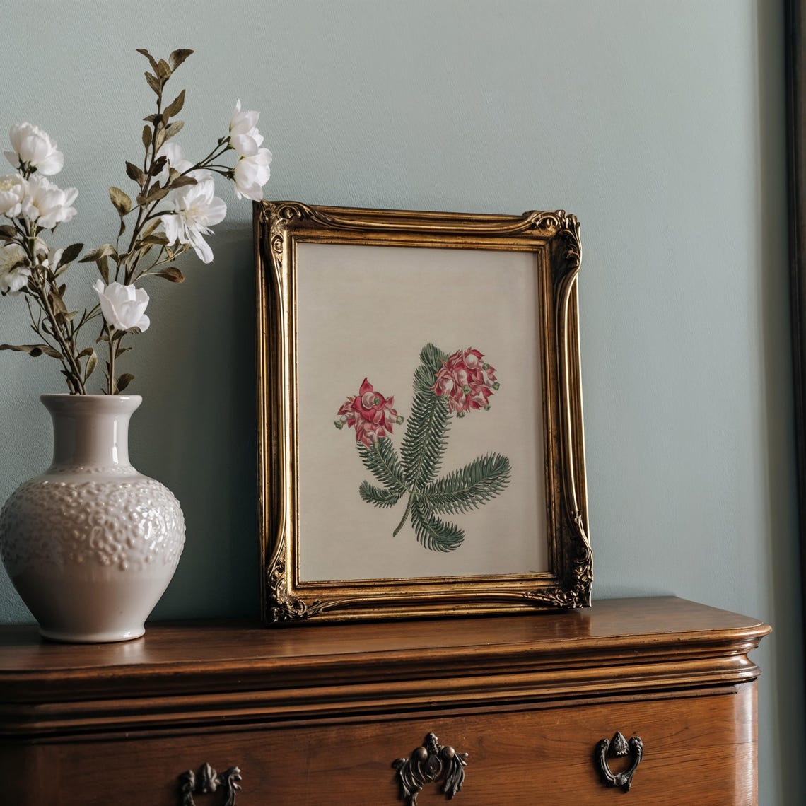 Pink Grevillea Blooms With Ferny Foliage Botanical Decor Print - Image 2