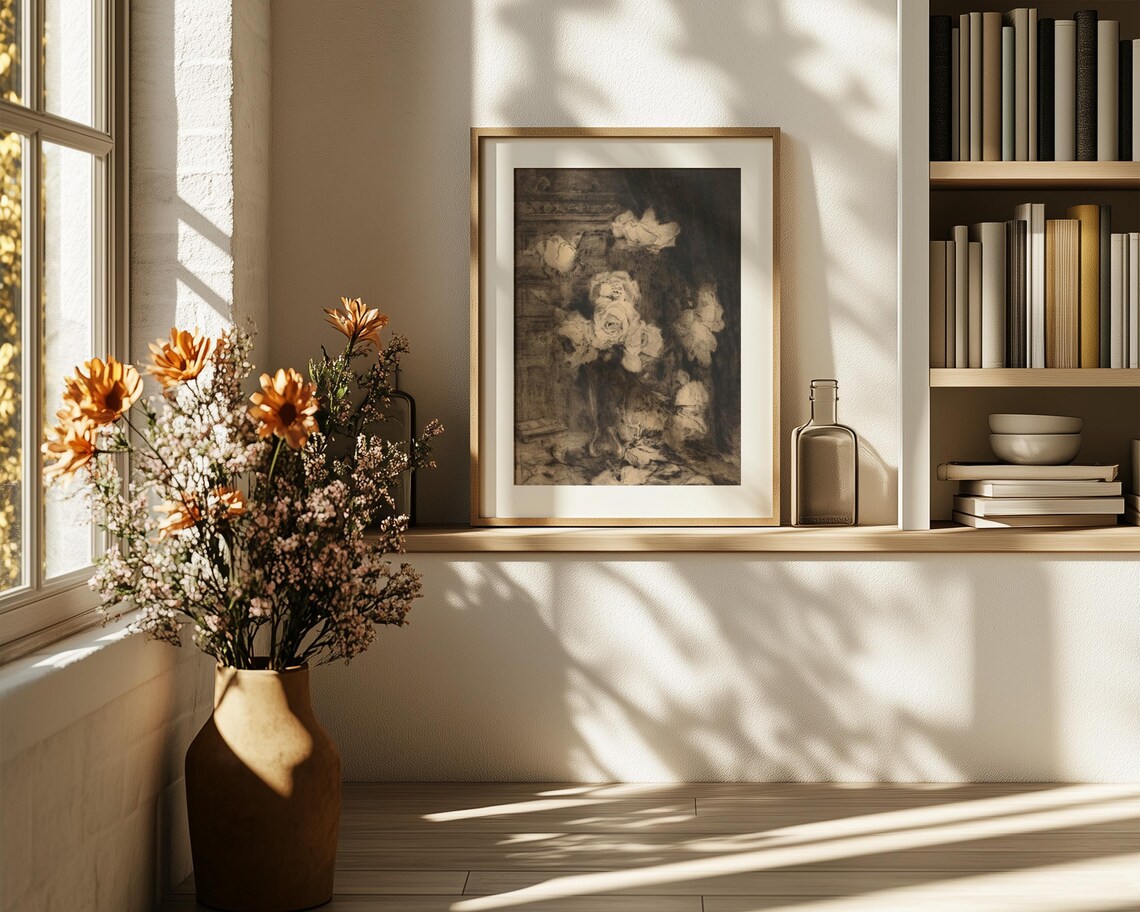 Sepia Rose Sketch Dark Moody Vintage Floral Still Life Poster - Image 6