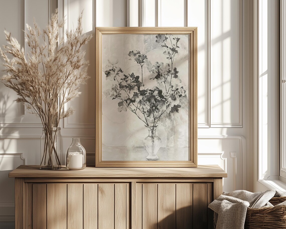 Monochrome Ink Wash Flower Vase in Serene Asian Style Art Poster - Image 4