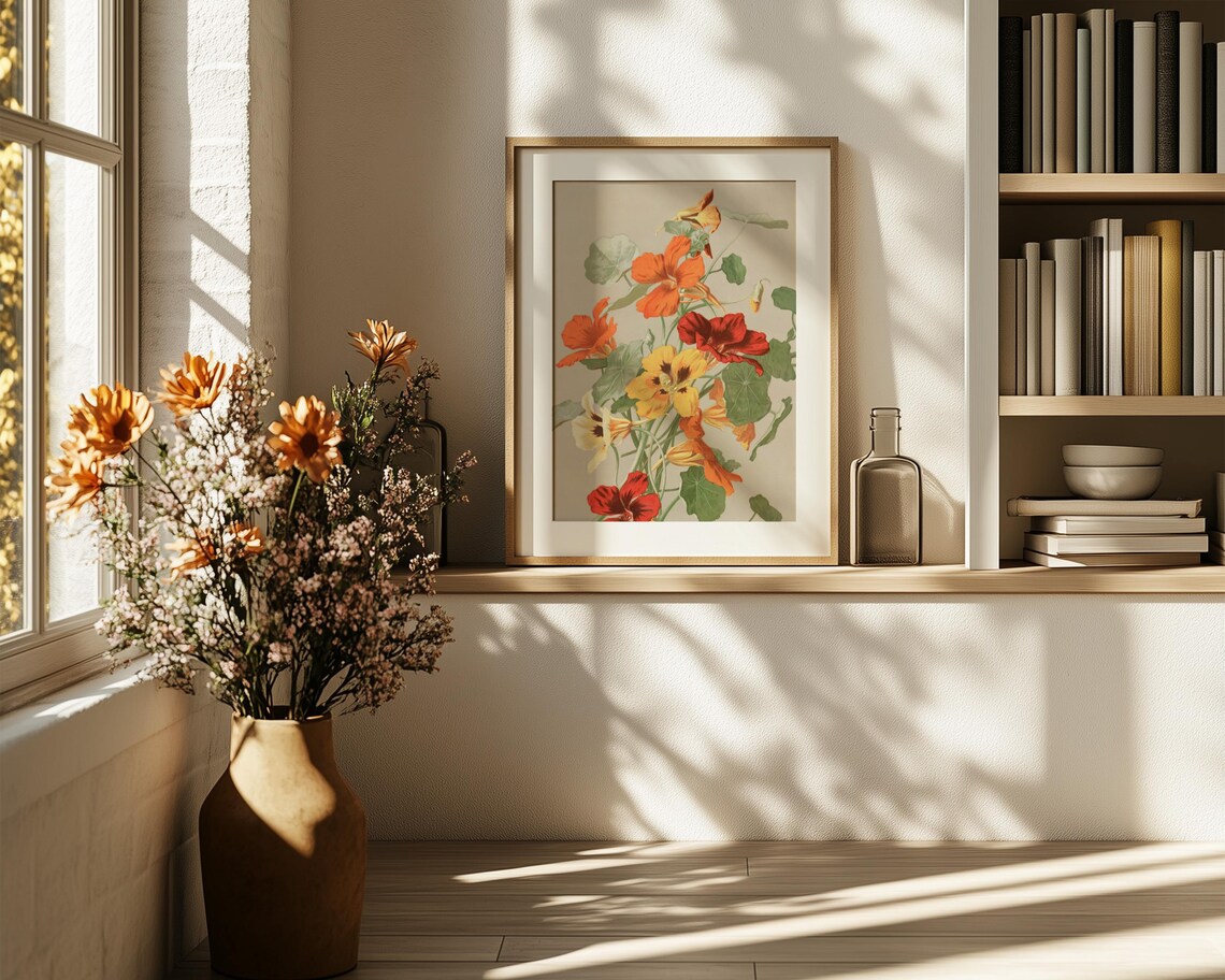 Orange and Yellow Nasturtium Flowers in Vintage Botanical Art Poster - Image 6