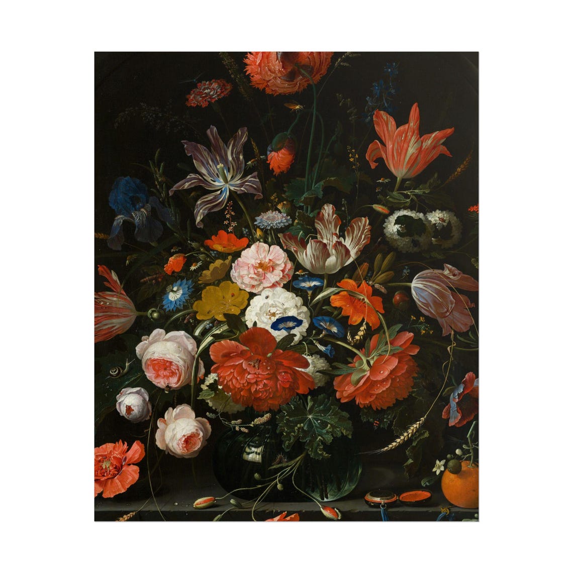 Baroque Flower Bouquet Poppies Tulips Roses Dark Ground Poster - Image 5