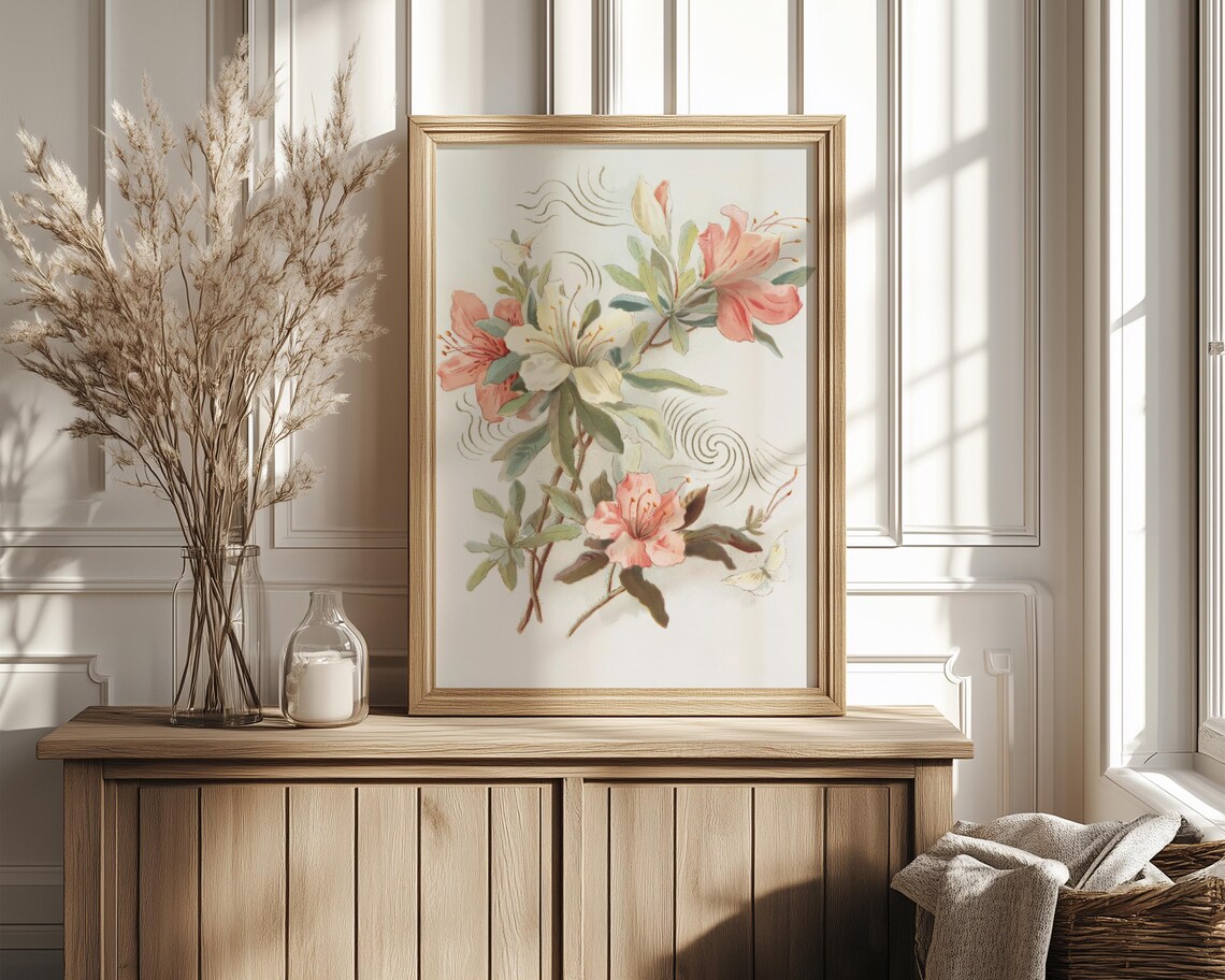 Pastel Azalea Bouquet with Butterfly Japanese Art Nouveau Poster - Image 4