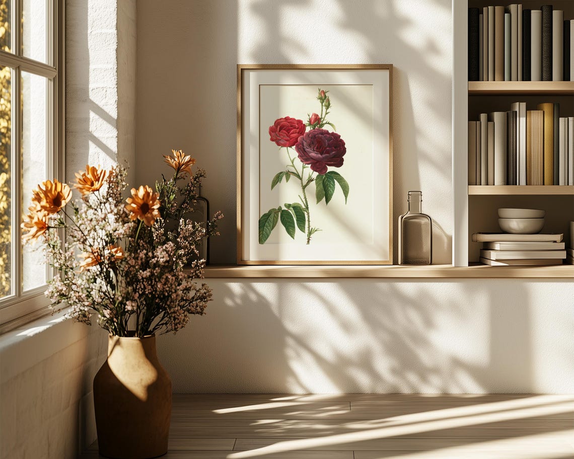Deep Burgundy Garden Roses Classic Vintage Botanical Wall Print - Image 6