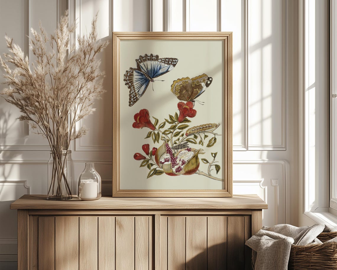 Butterflies with Red Blossoms in Antique Botanical Illustration Poster - Image 4