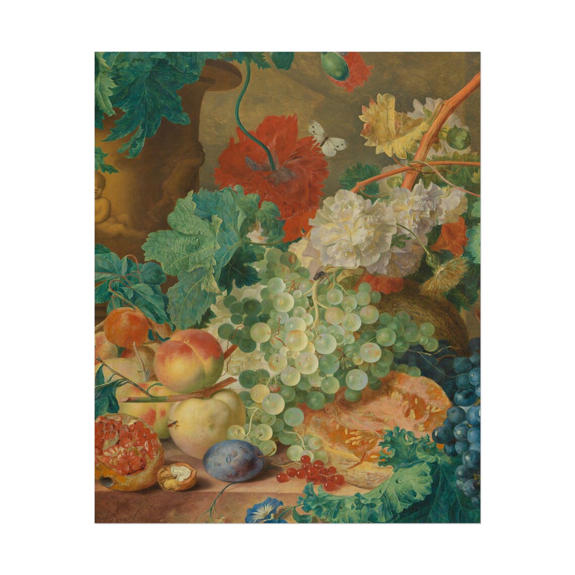 Grapes Peaches and Poppies Lush Fruit and Flower Still Life Poster - Image 5