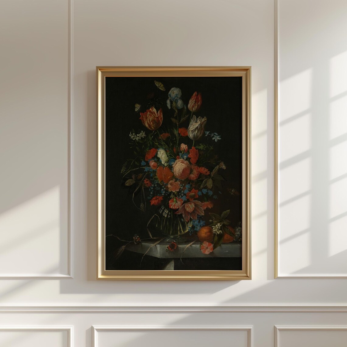 Tulips Iris and Poppies in Glass Vase Dark Still Life Poster - Image 5