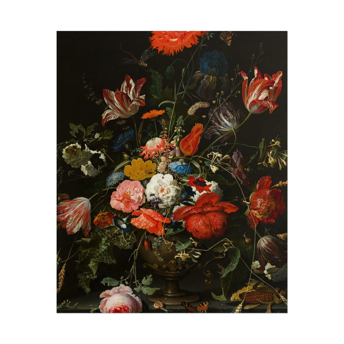 Dutch Baroque Floral Still Life Tulips Poppies Dark Background Poster - Image 5