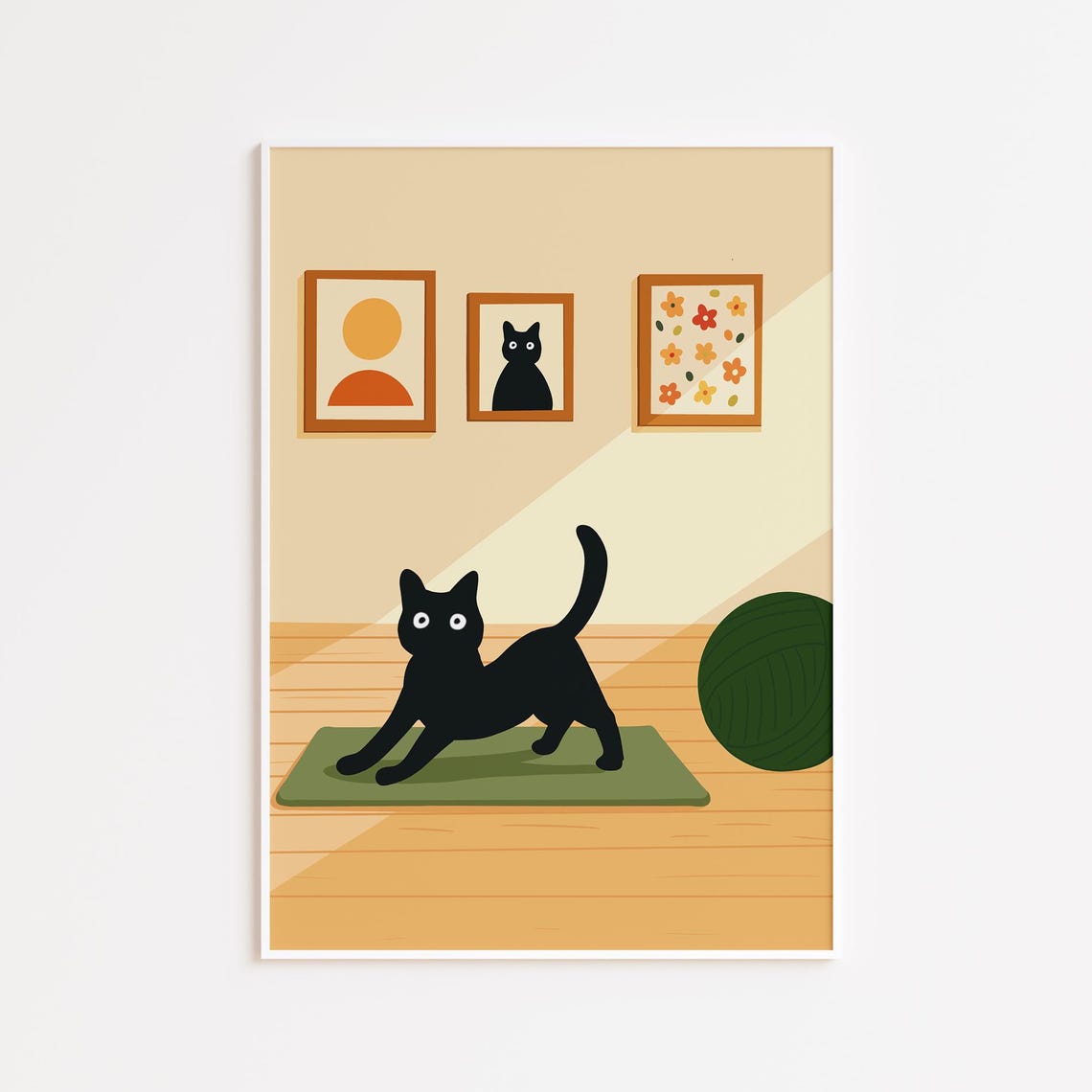Cat Wall Art Print Black Doing Yoga Poster Cute Animal Pop Illustration Decor Home