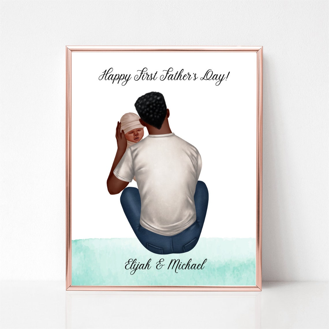 Happy First Father's Day Dad And Baby Personalized Portrait Poster - Image 3