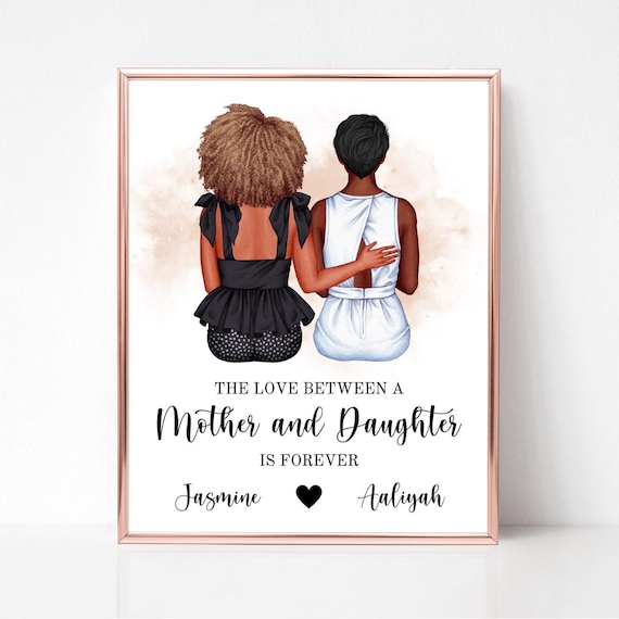 Personalized Mother and Daughter Portrait Forever Love Custom Gift Print