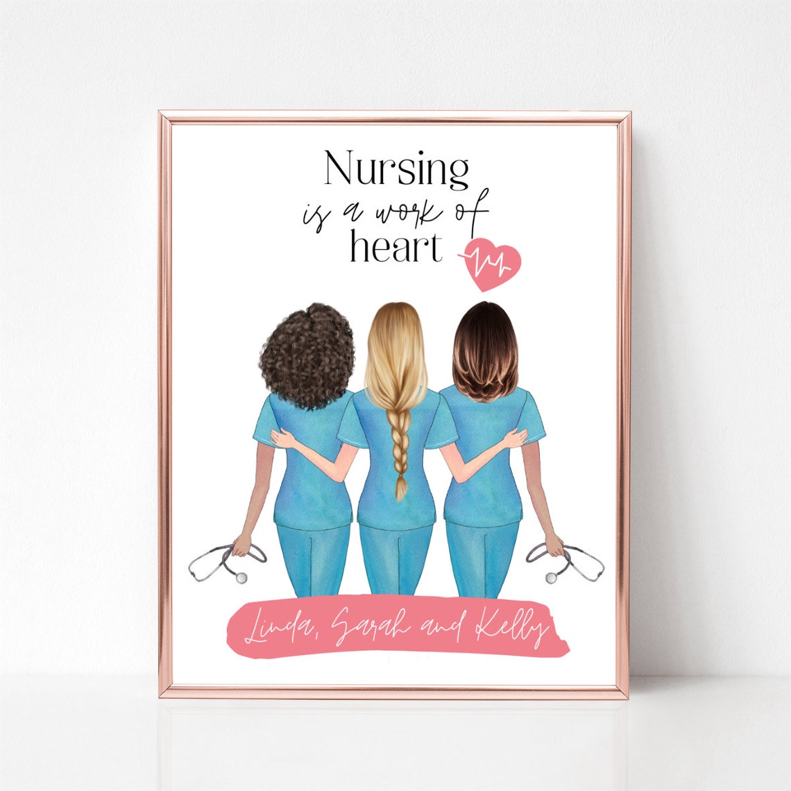Nursing Is a Work of Heart Personalized Nurse Friends Duo Poster - Image 3
