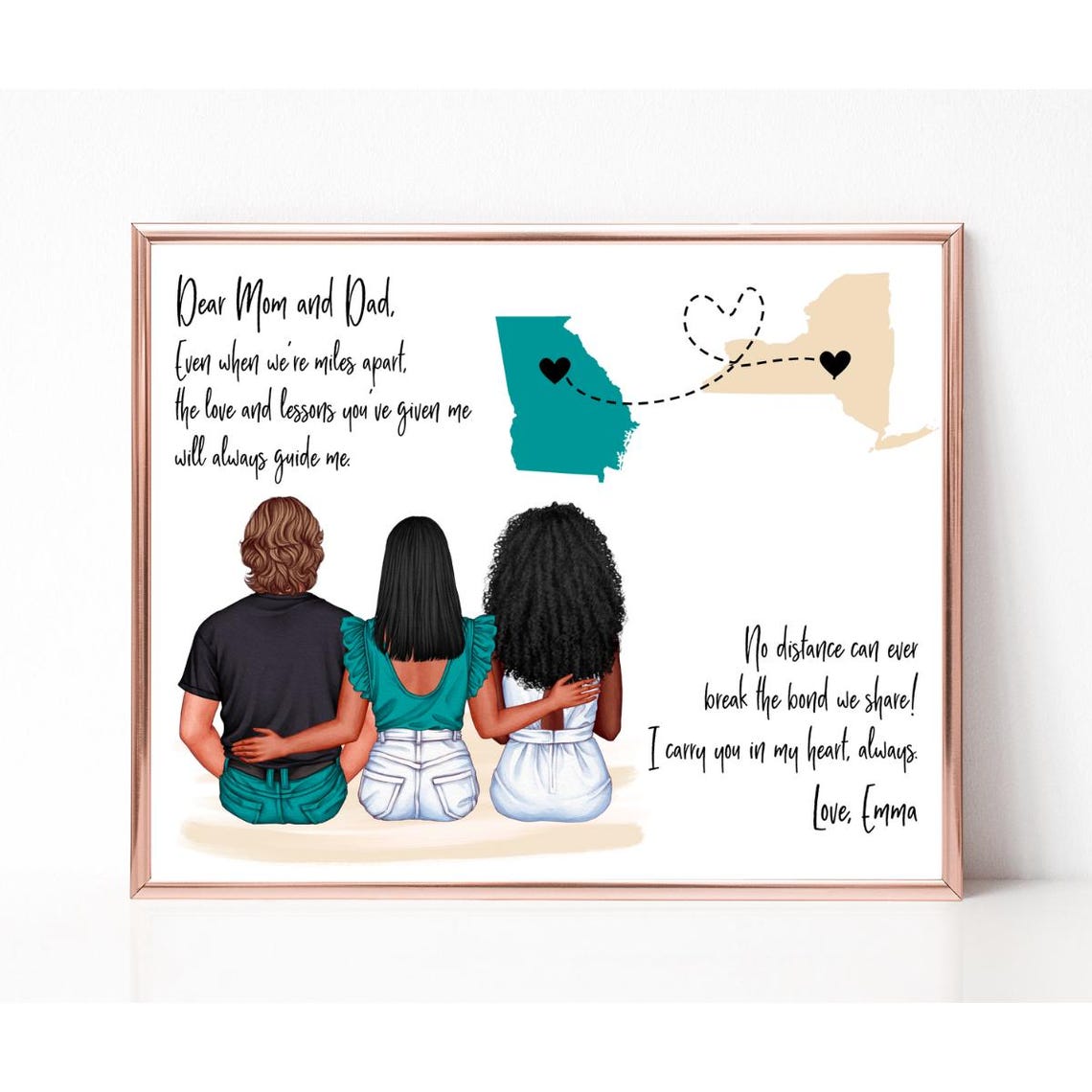 Personalized Long Distance Family Portrait Print Moving Away Gift for Parents - Image 2