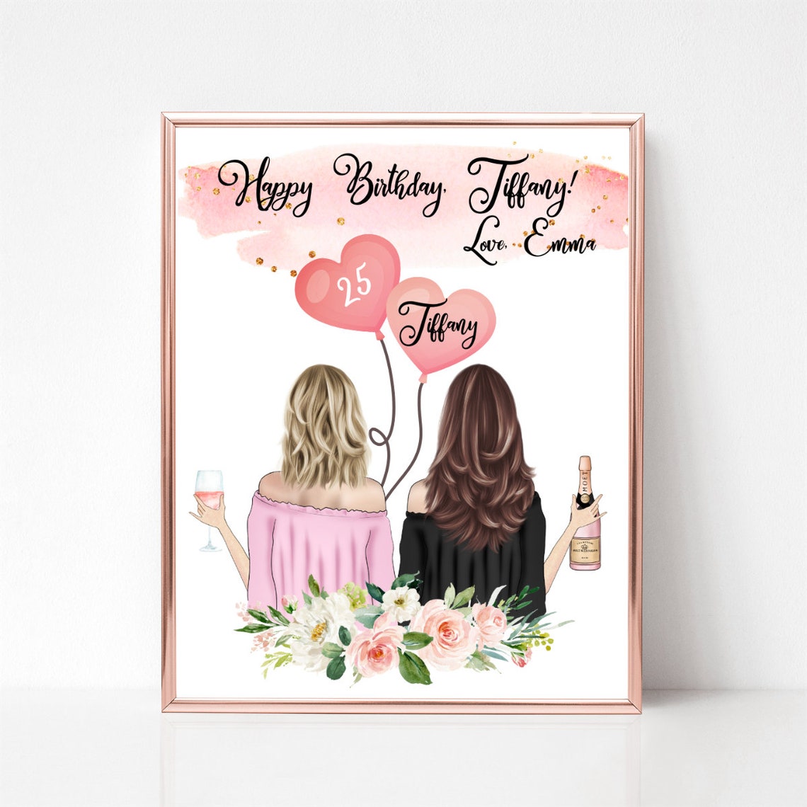 Happy 25th Birthday Best Friend Wine Balloon Portrait Gift Poster - Image 3