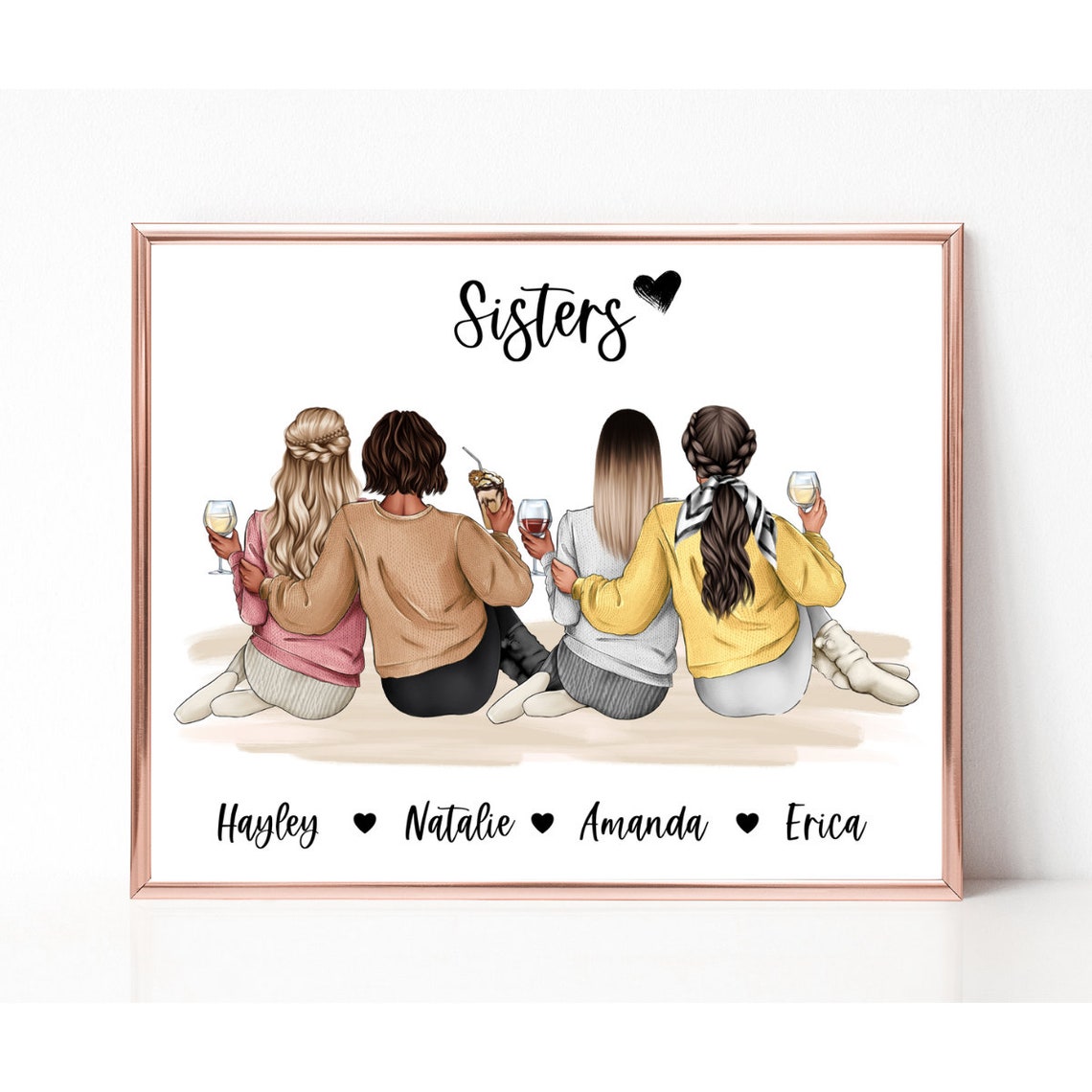 Four Sisters Wine Night Personalized Custom Portrait Gift Poster - Image 2