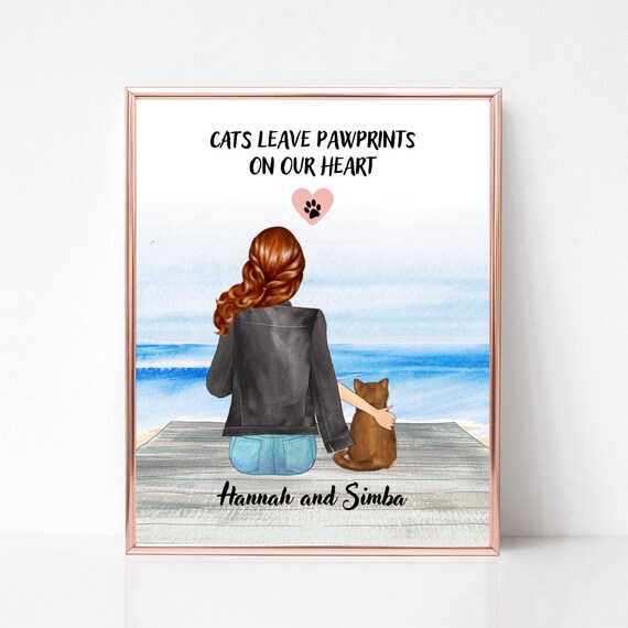 Cat Mom With Cat On Dock Custom Portrait Gift For Cat Lovers Poster