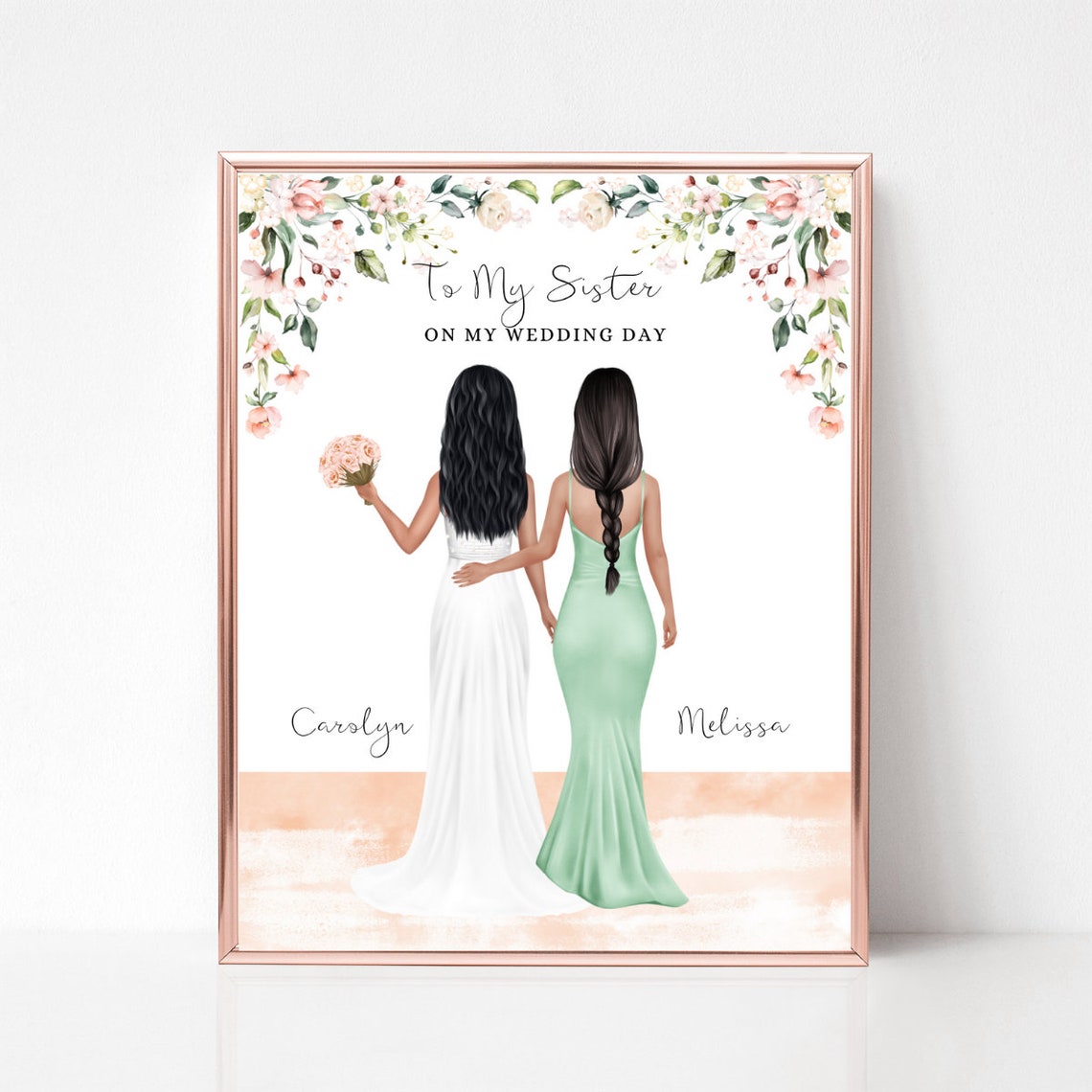 Bride and Sister Wedding Day Custom Portrait Keepsake Poster
