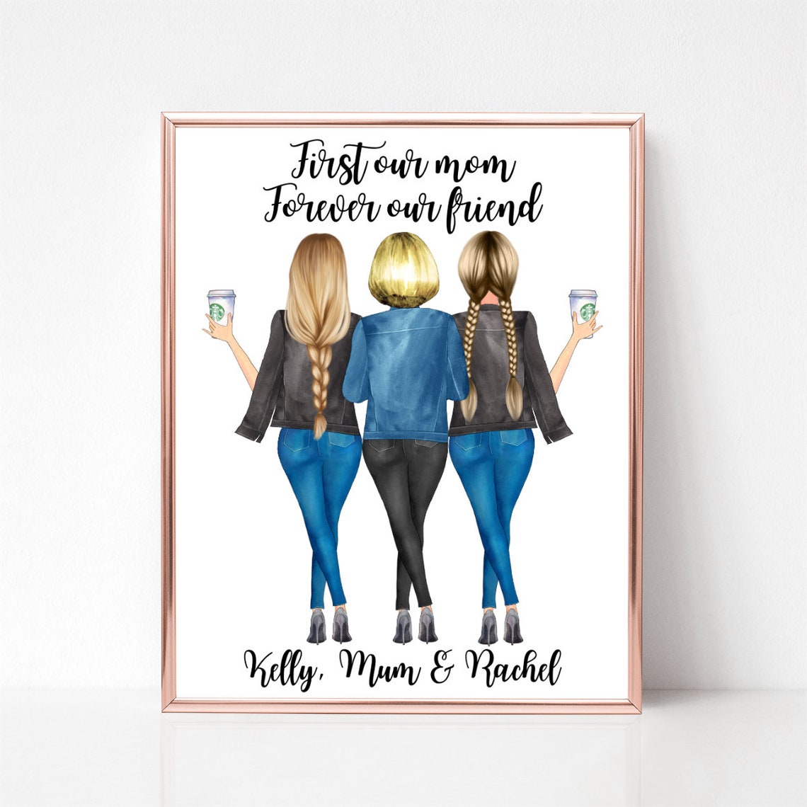 Mom with Two Daughters Forever Our Friend Custom Portrait Poster - Image 3