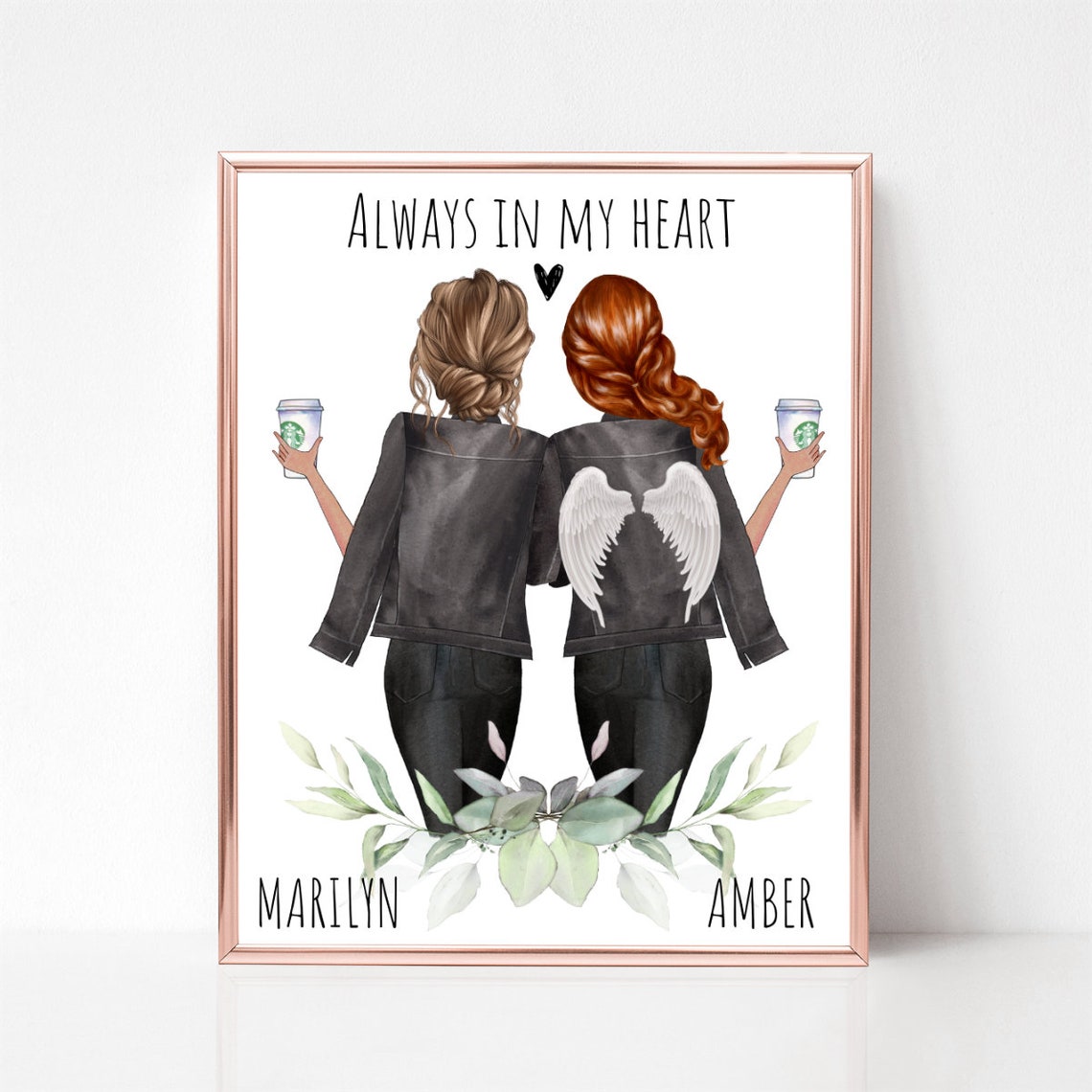 Personalized Memorial Friendship Print Always In My Heart Angel Wings Gift - Image 2