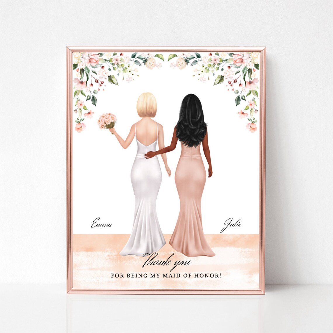 Bride And Maid Of Honor Thank You Gift Custom Portrait For Her Poster - Image 2