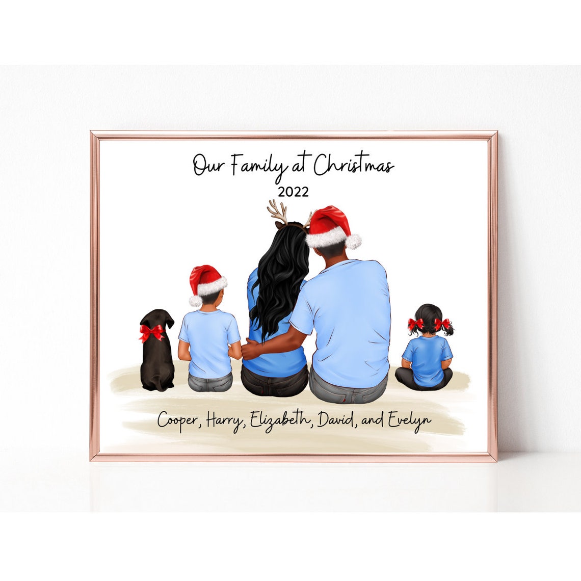 Personalised Family Print Custom Family Gift Family Dog Print Personalized Family Portrait With Pets Family Print Christmas Gift