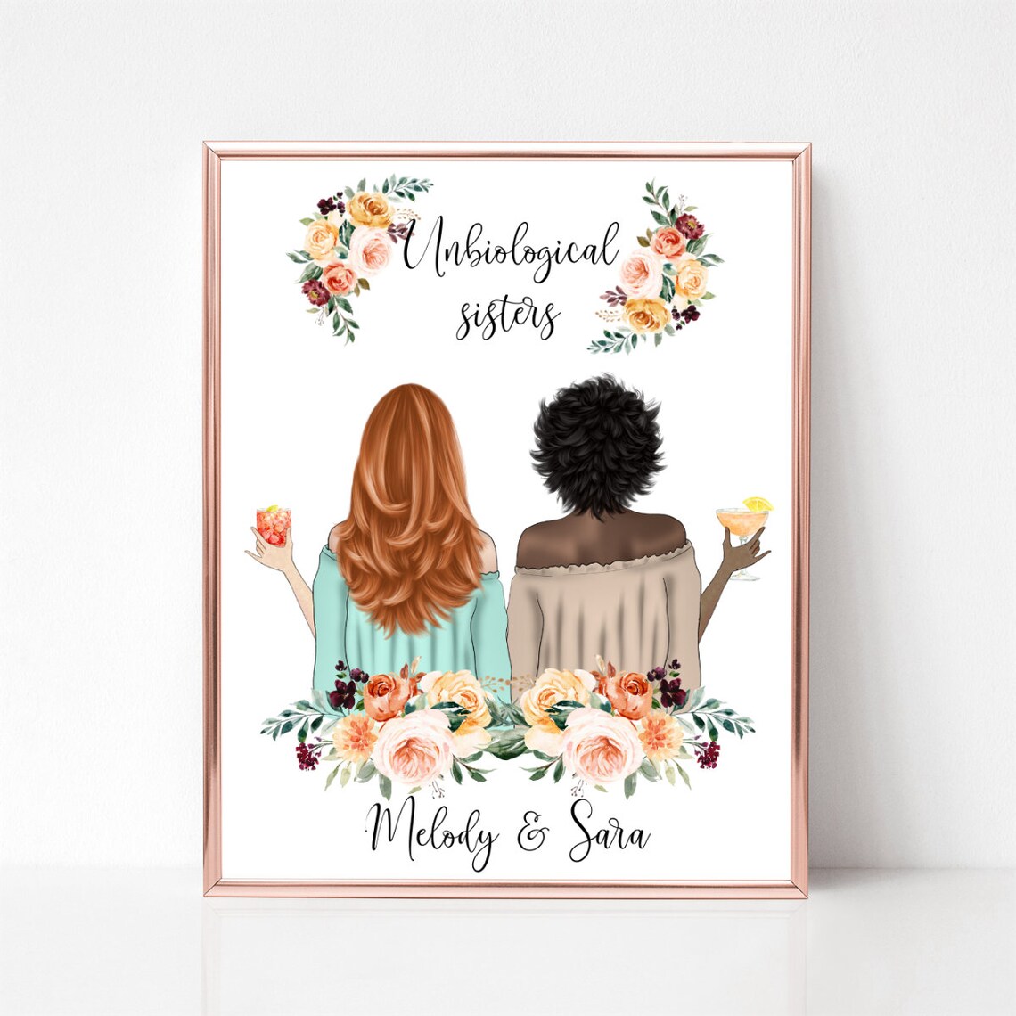 Unbiological Sisters Floral Autumn Best Friends Quote Poster - Image 3