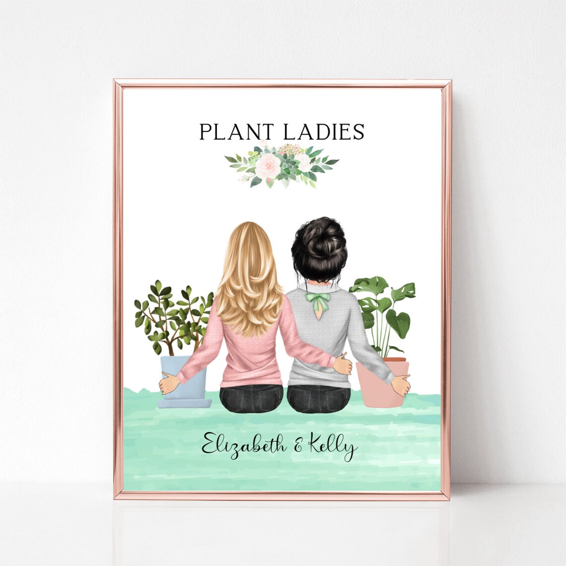 Plant Ladies Best Friends Personalized Portrait Gift Poster for Her