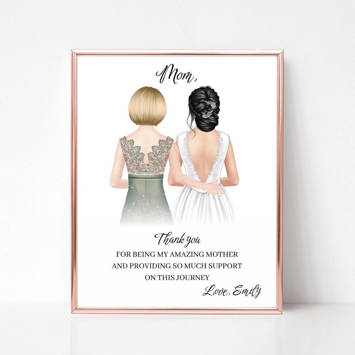 Bride and Mother Thank You Portrait Personalized Wedding Gift Poster