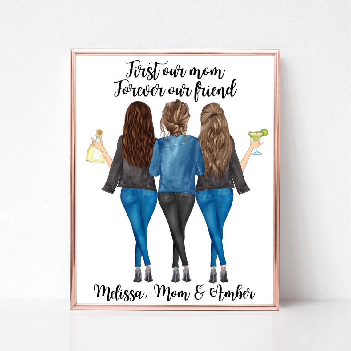 Mom with Two Daughters Forever Our Friend Custom Portrait Poster - Image 2