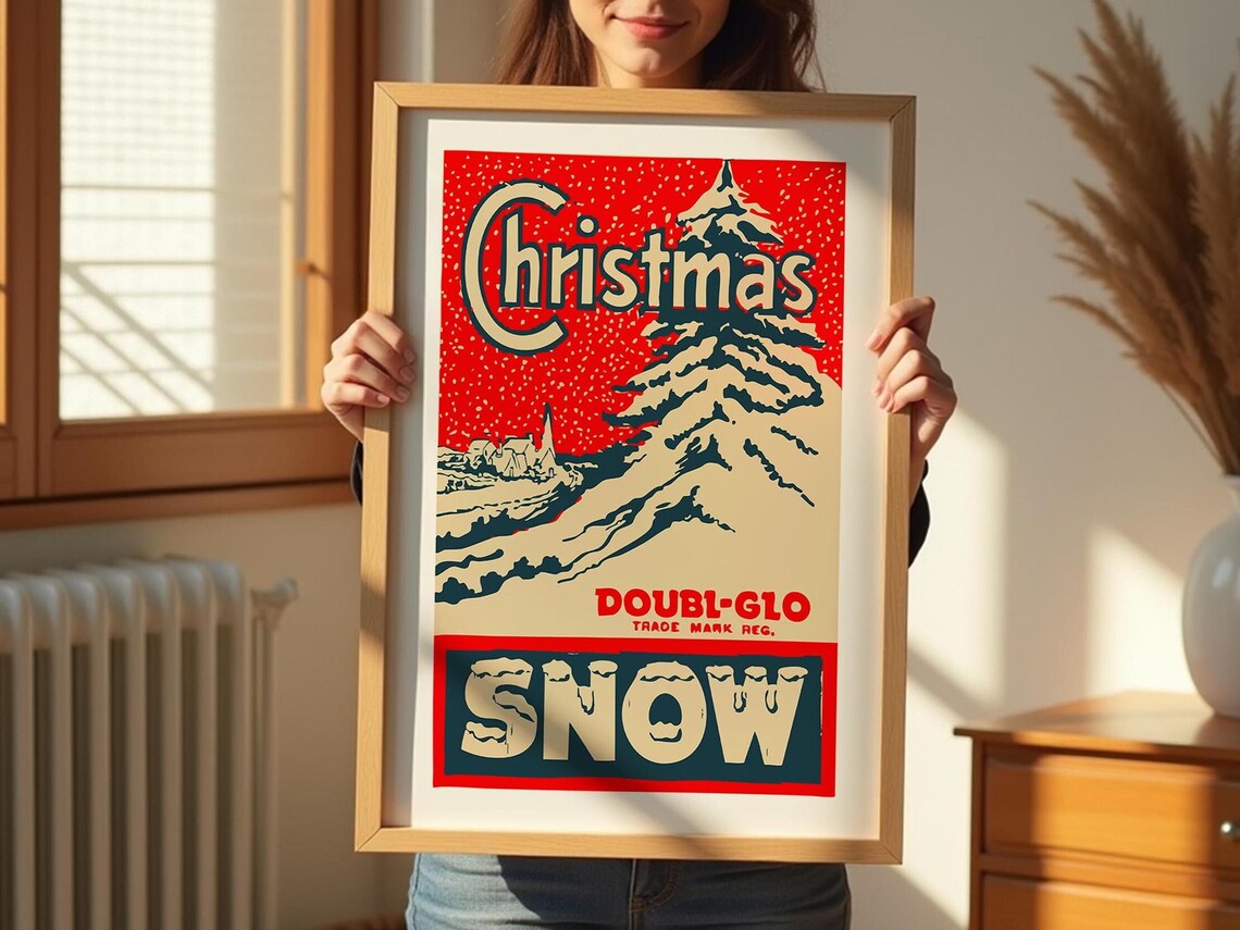 Retro Christmas Snow Print, Holiday Kitchen Art Poster