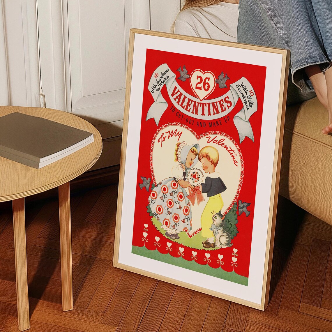 Valentines Cut Out Book Cover Vintage Children Sweet Red Poster - Image 2